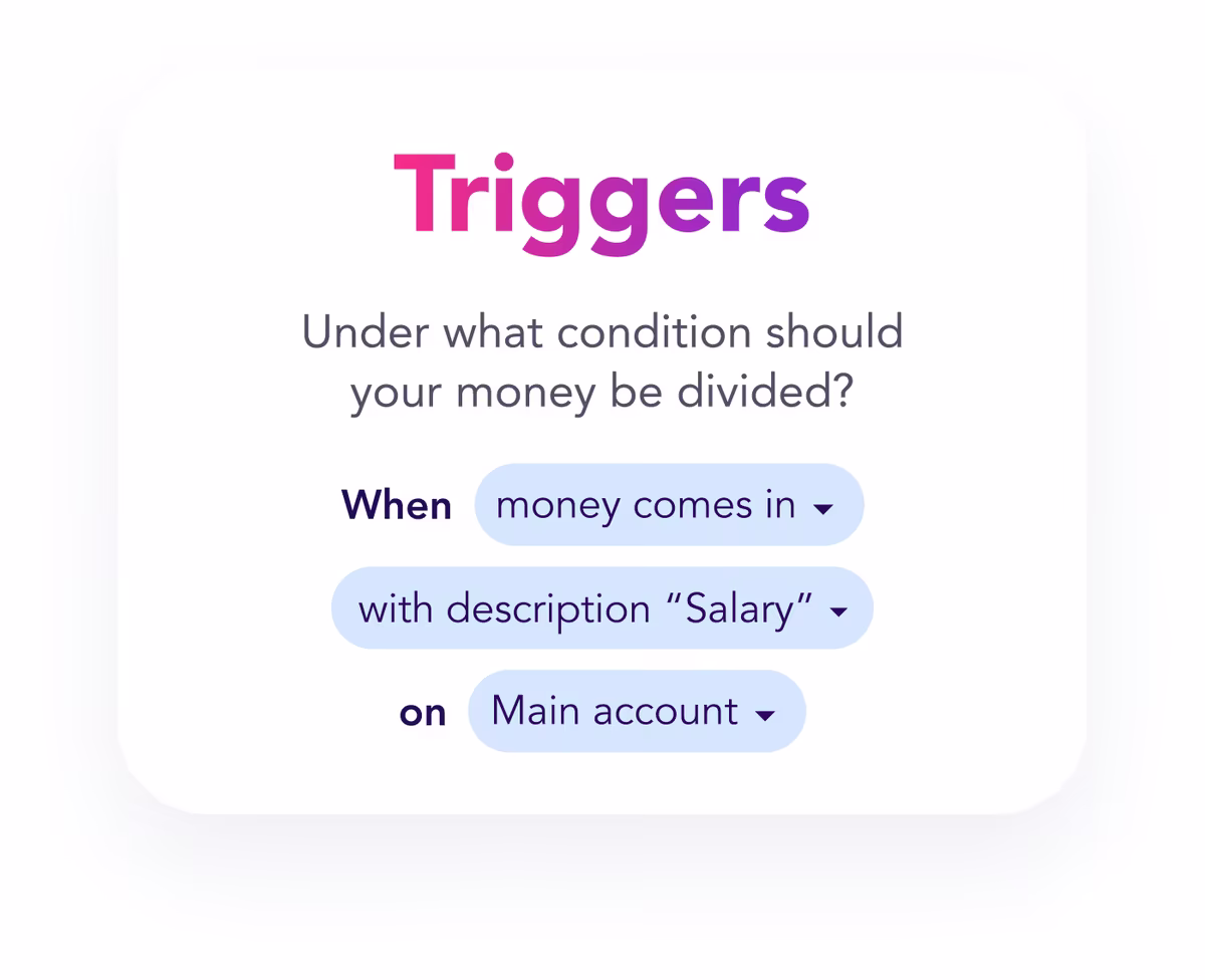 Triggers: when money comes in with description Salary on Main account