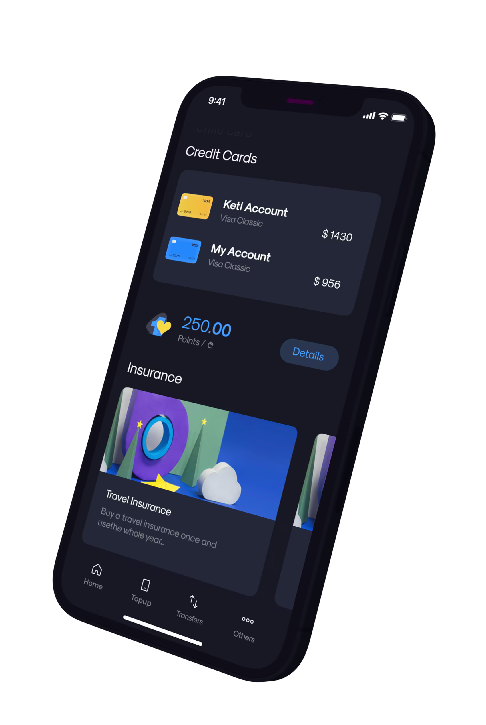 TBC mobile bank, cards screen