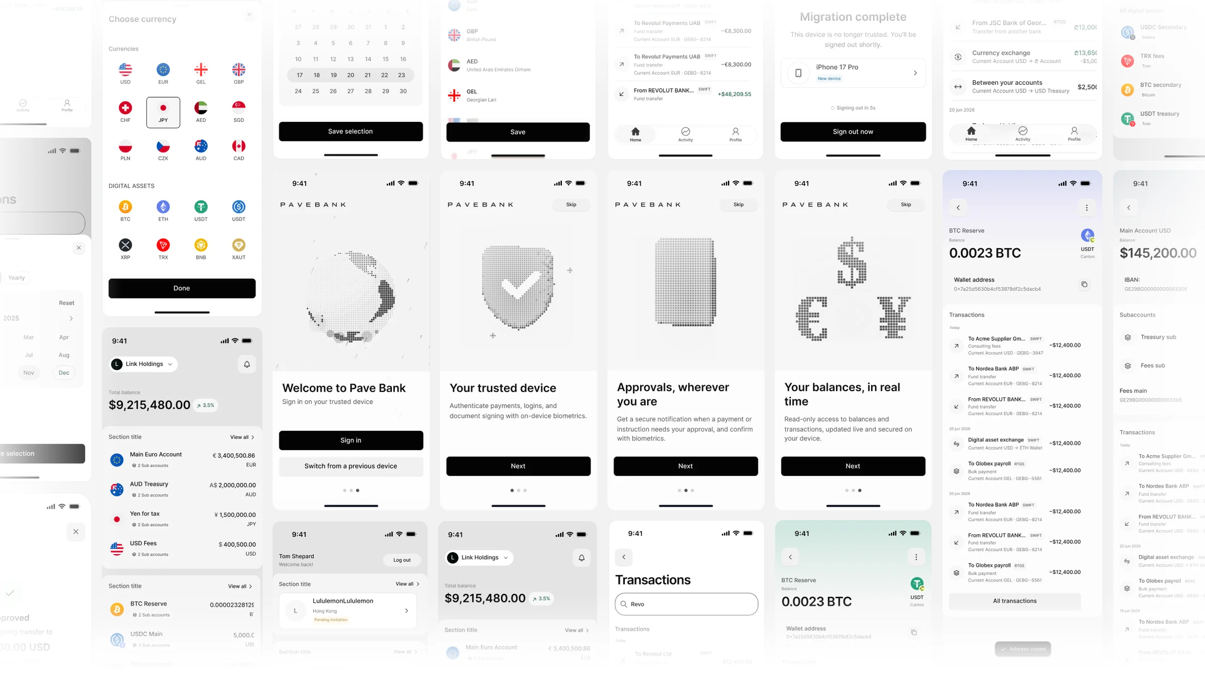 Pave Bank Mobile: all screens