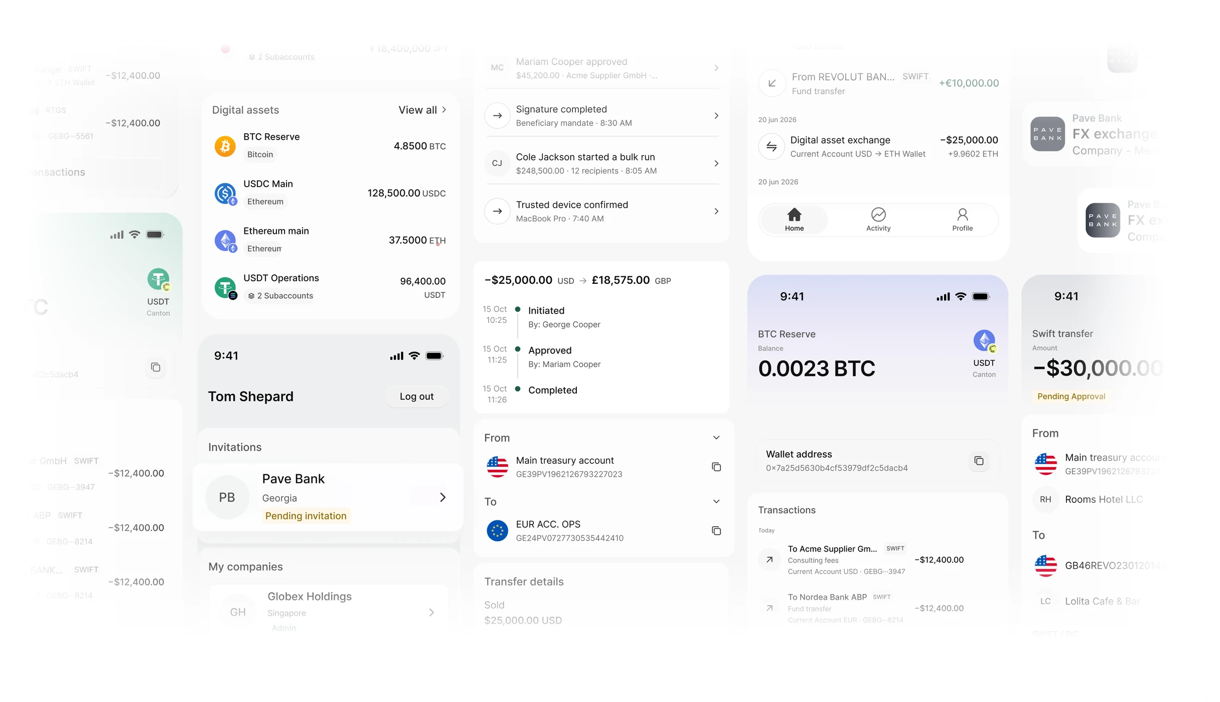 Pave Bank Mobile accounts and activity screens