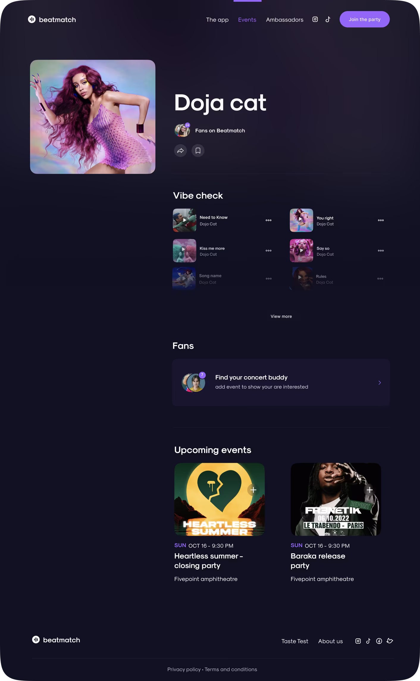 Artist page