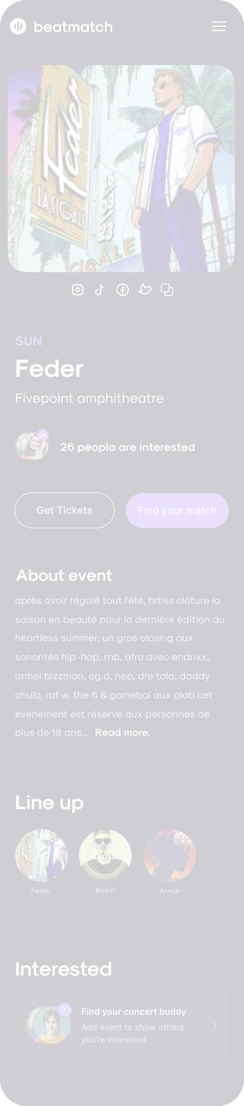 Event page, mobile